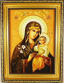Ікона Божої Матері "Нев'янучий Колір" і-62 з бурштину розмір 20*30 см