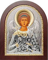 Серебряная Икона Ангел Хранитель 14,7х18см арочной формы на дереве