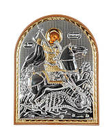 Серебряная Икона Георгий Победоносец 5,6х4см арочной формы в пластиковом киоте