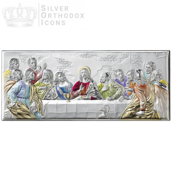 Ікона Таємна Вечеря 51x22см у срібному окладі вкритому емаллю