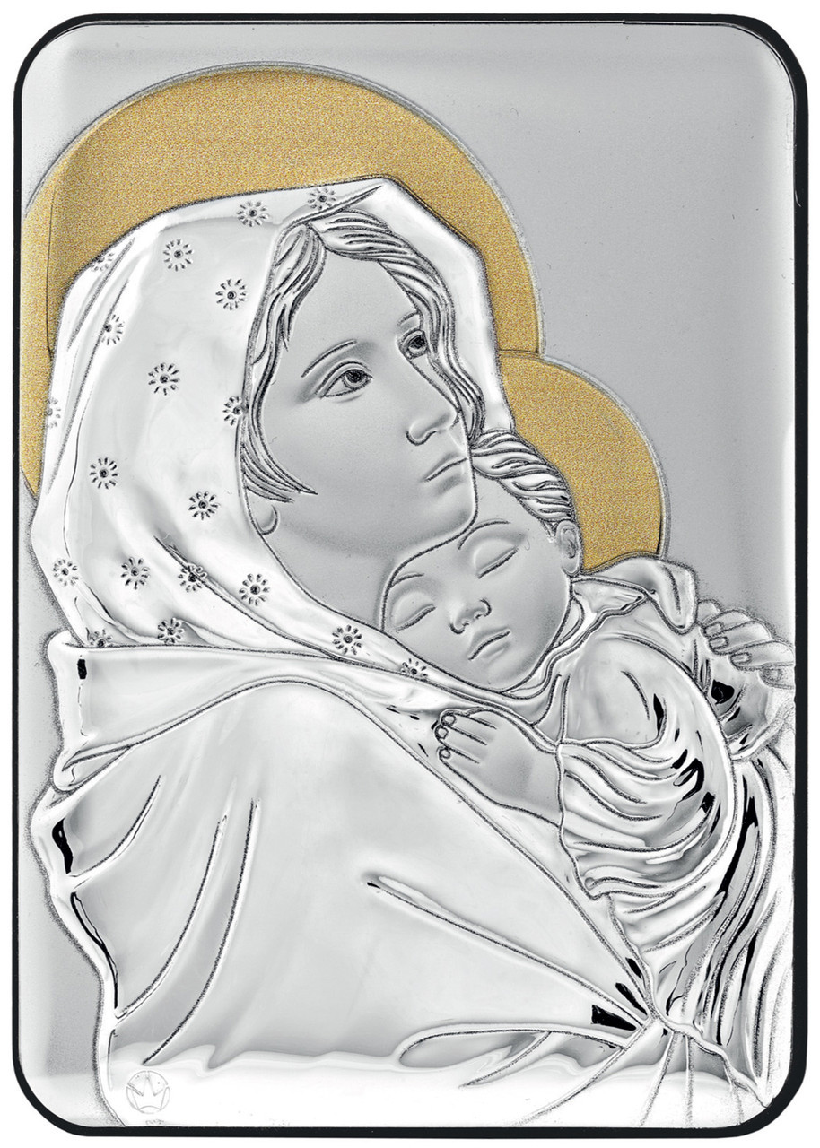 Мадонна з Немовлям  (Роберто Ферруцці). Срібна ікона 10х14см