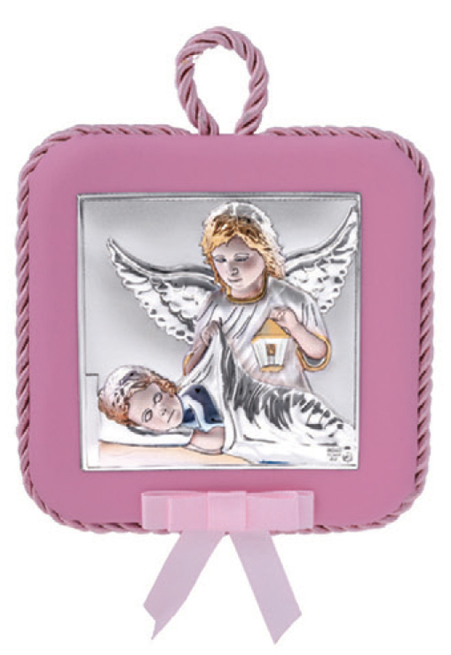 Ікона Ангел Хранитель 10,5х10,5см рожевого кольору на подушечці з емаллю