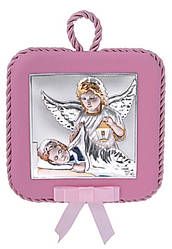 Ікона Ангел Хранитель 10,5х10,5см рожевого кольору на подушечці з емаллю