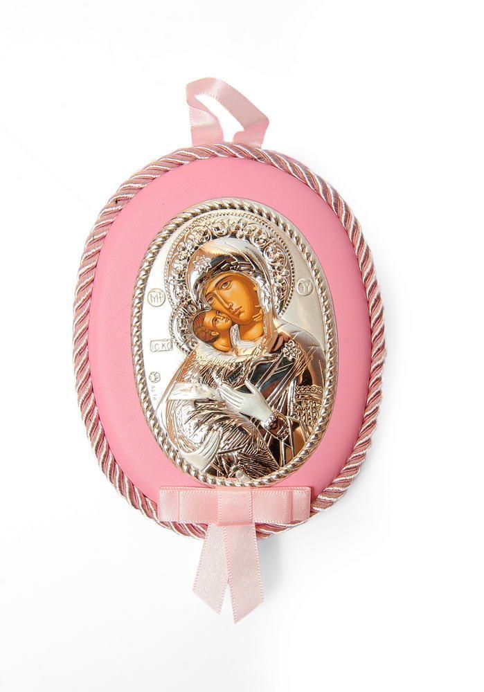 Іконка Володимирська Богородиця 10х12,5см на подушечці (у рожевому кольорі)