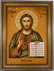 Ікона в бурштині Ісус Христос і-06 "Господь Вседержитель"  розмір 30*40 см