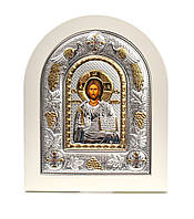Спаситель Ісус 18x22см Грецька срібна ікона у білому дереві