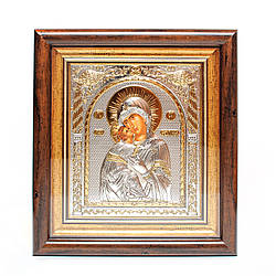 Ікона Володимирська Богородиця 30,5х28,5 см під склом у сріблі та позолоті (Божа Мати)