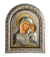 Серебряная Икона Казанская Божья Матерь 21х26см в арочном киоте под стеклом