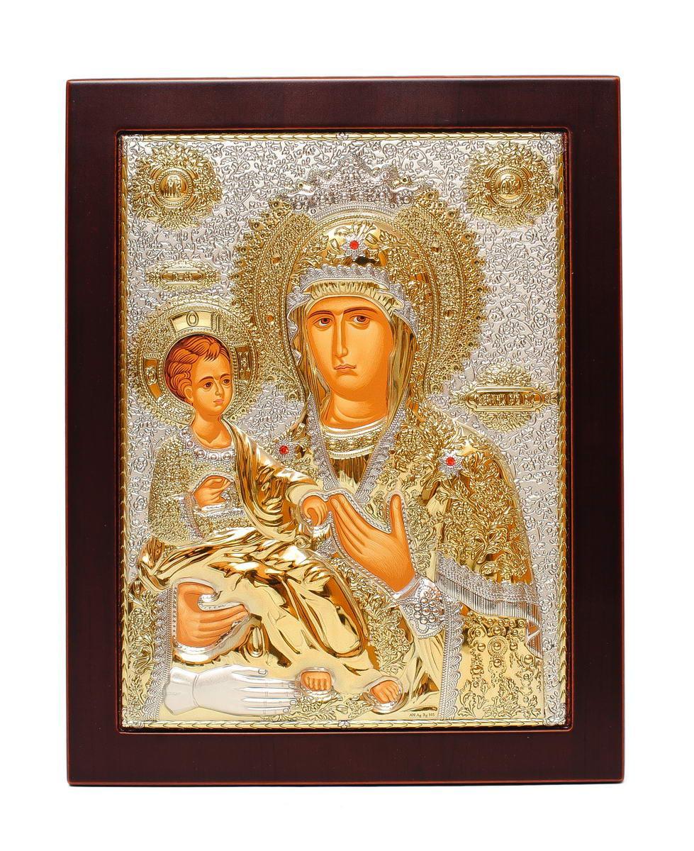 Унікальна Ікона Божої Матері " Троєручиця 10х8,5см в срібному окладі