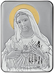 Серце Марії. Богородиця з серцем в руках. Срібна ікона 10х14 см