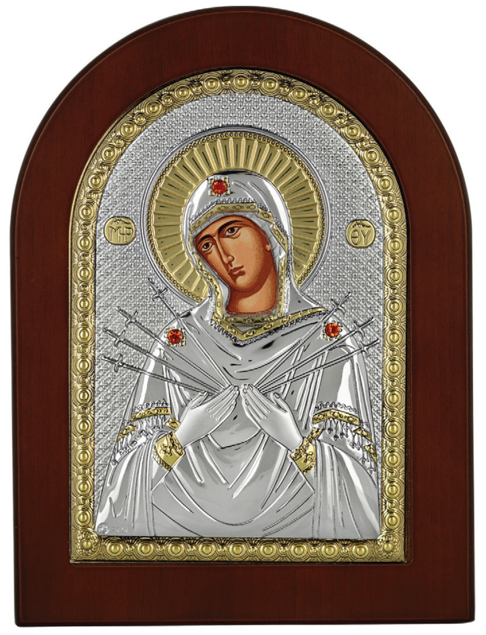 Ікона Семистрільна Божа Матір у сріблі та позолоті 20х25см (Греція)