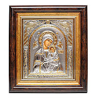 Серебряная Икона Богородица Страстная (Неустанной Помощи) 15,5х17см в прямоугольном киоте под стеклом
