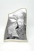 Серебряная икона Святая Семья 21,5х29,5см в белой рамке