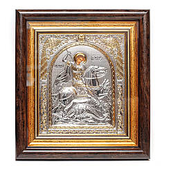 Срібна Ікона Святий Великомученик Георгій Побідоносець 15,5х17см у прямокутному кіоті під склом