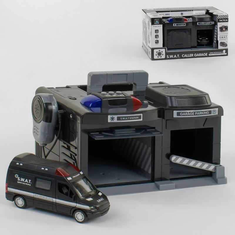 Інтерактивний дитячий гараж з рацією "SWAT". CLM — 558, зі світлом і звуком, з машинкою, фото 1