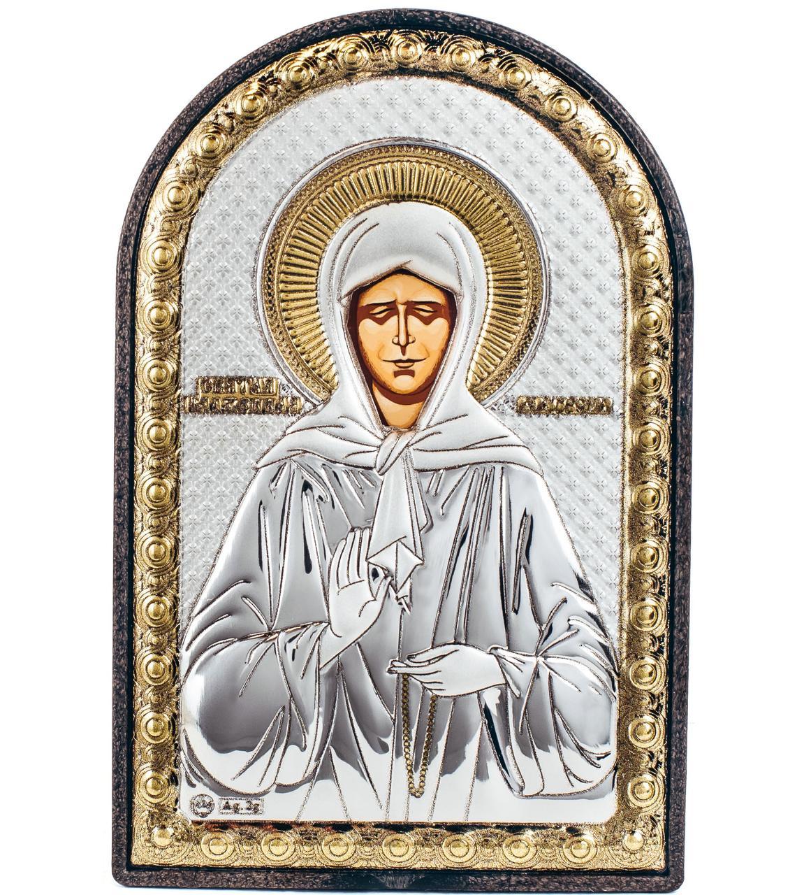 Срібна Ікона Свята Матрона 10х14см аркової форми на пластиковому кіоті