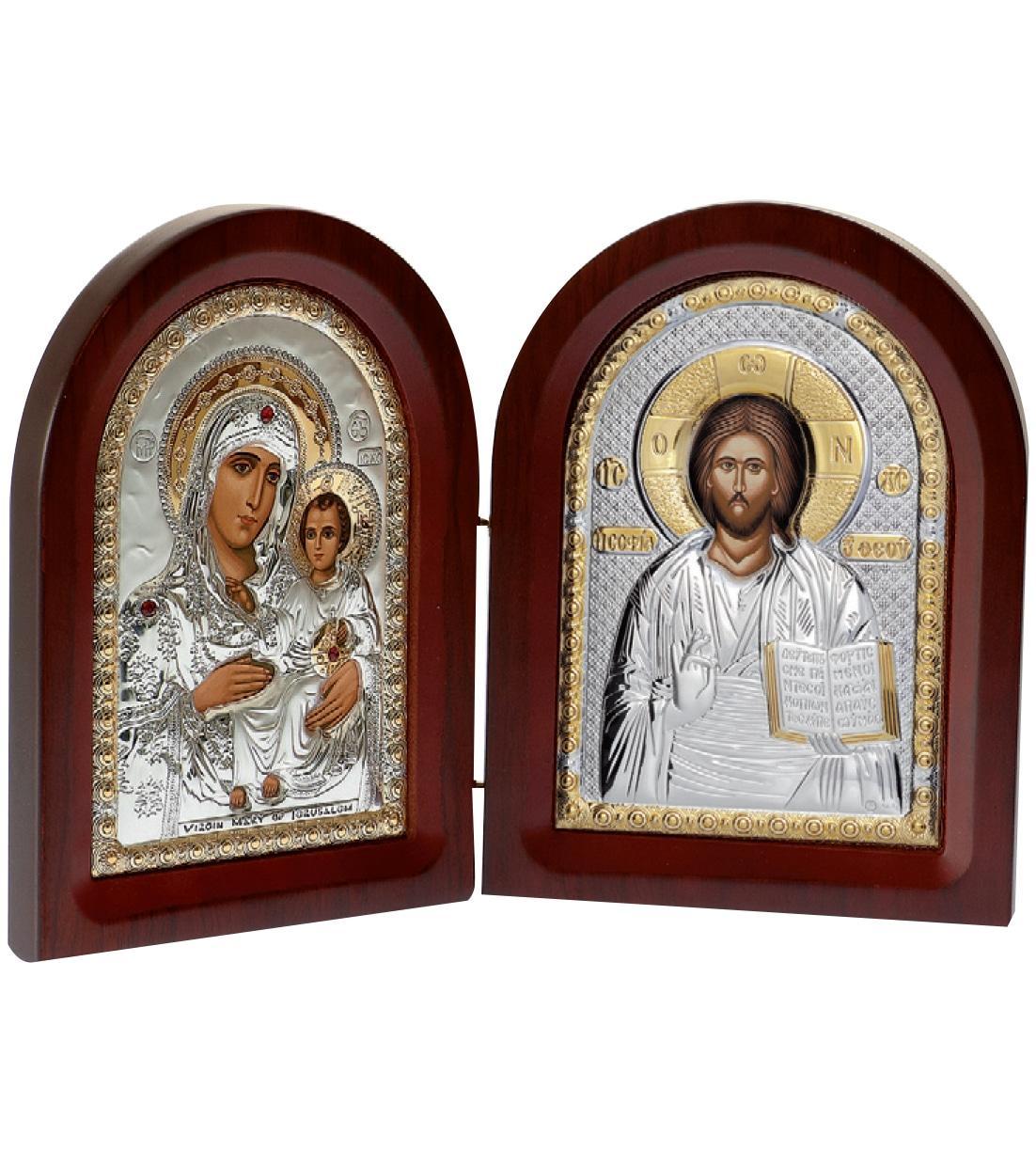 Диптих Ікон Богородиці та Ісуса 31x20,5см срібний оклад
