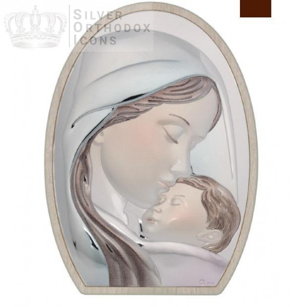 Срібна ікона Богородиця з немовлям, вкрита ювелірною емаллю 21,5х29,5см