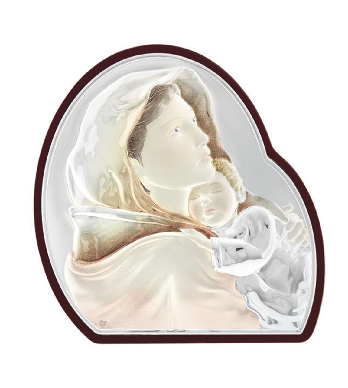 Срібна ікона Богородиця з немовлям в овальній формі з емаллю 7,5х8 см Роберто Ферруцці