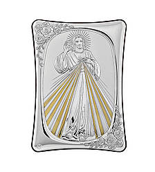 Срібна Спасителя Ікона Божа Милосердя з позолотою 10х14см