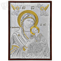 Страсная "Неустанной Помочи" Богородица 16x22см в серебре и позолоте прямоугольной формы