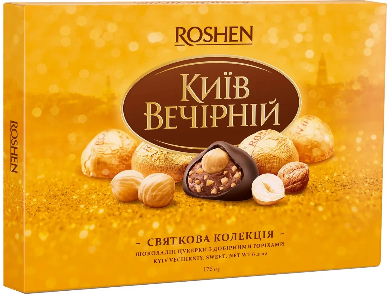 ПОДАРУНОКНИЙ КОРОБКА КОНФЕТ РОТЕН КОЛІР 116 ГРАММ. Киев Вечерний 176гр