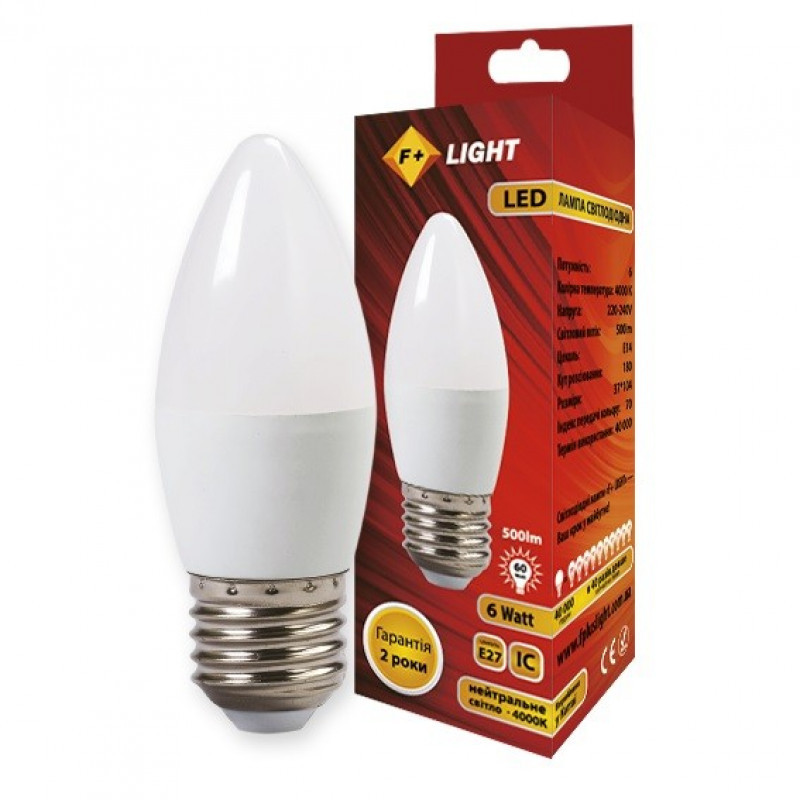 Лампочка світлодіодна Е27 5W 4000К (білий нейтральний). F+LIGHT