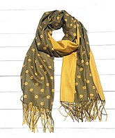 Кашемировый шарф палантин Ромашки 180*60 см горчичный