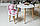 Дитячий білий круглий стіл і стільчик вушка зайчики білі. Столик для ігор, уроків, їжі. Білий столик, фото 4