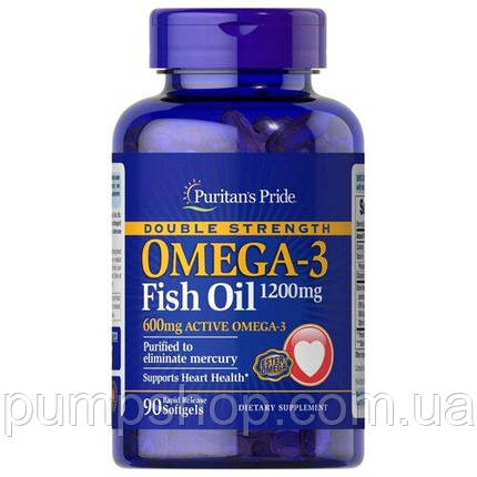 Жирні кислоти омега-3 Puritan's Pride Double Strength Omega-3 Fish Oil 1200 мг 90 капс., фото 2