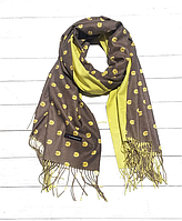 Кашемировый шарф палантин Ромашки 180*60 см коричневый/желтый