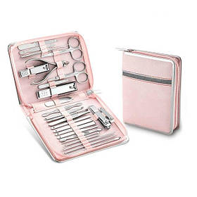 Набір манікюрний із 26 предметів у футлярі. Набір для манікюру та педикюру в чохлі (світло-рожевий)
