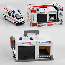 Гараж паркінга з рацією і машинкою CLM — 557 Швидка допомога, зі світлом і звуком