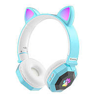 Светящиеся беспроводные наушники с кошачьими ушками Bluetooth 5.0 с микрофоном, FM радио, mp3, MicroSD