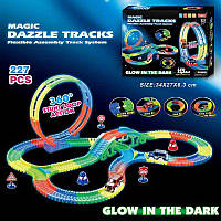 Гибкая гоночная трасса Magic Dazzle Tracks неоновый трек 126, 227 дет, с машинкой на батарейках, подсветкой