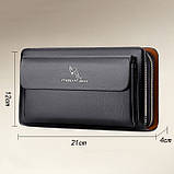 Чоловічий гаманець. Чоловічий клатч. Гаманець чоловічий місткий портмоне Чорний, фото 3