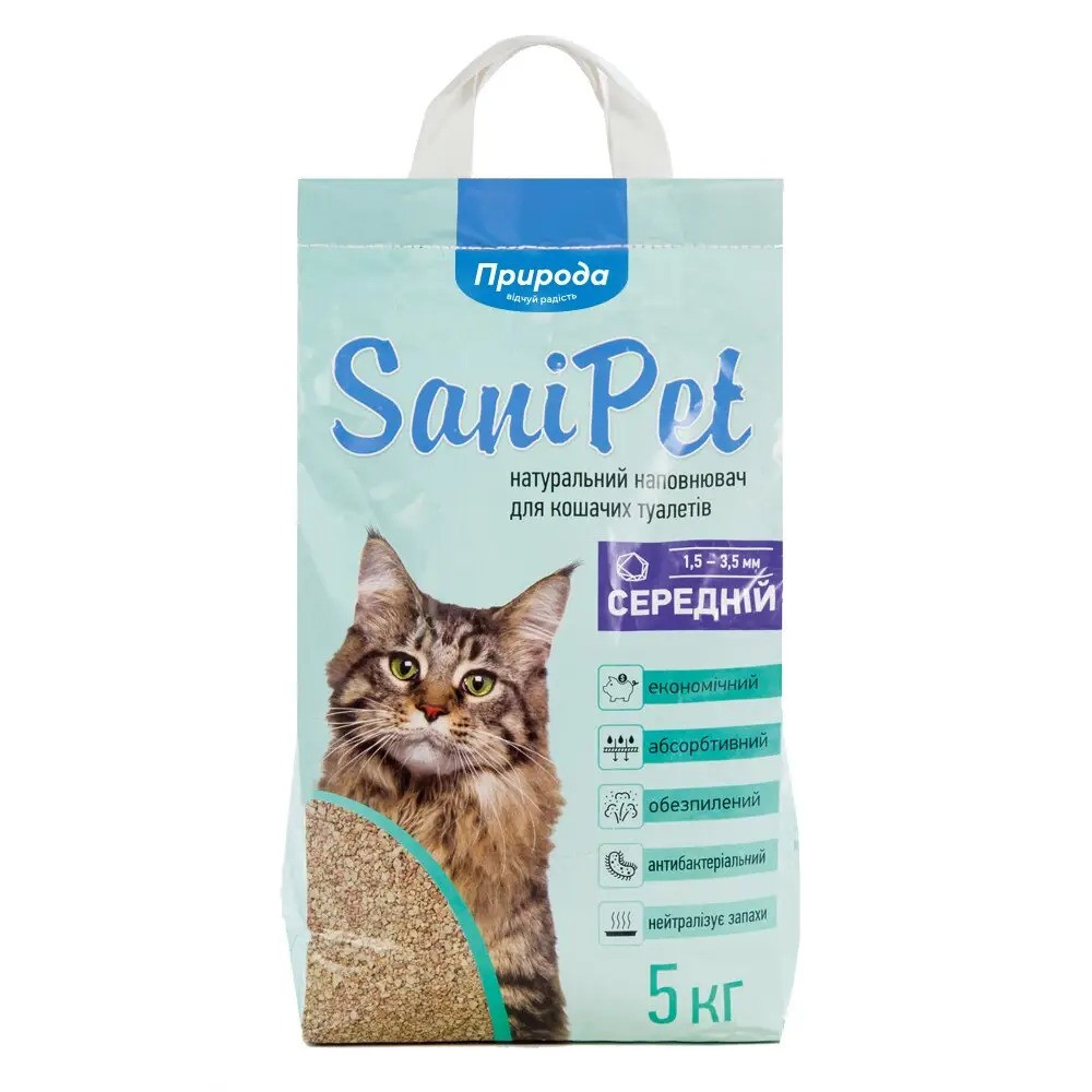 Наповнювач туалету для котів Природа Sani Pet 5 кг (бентонітовий середній)