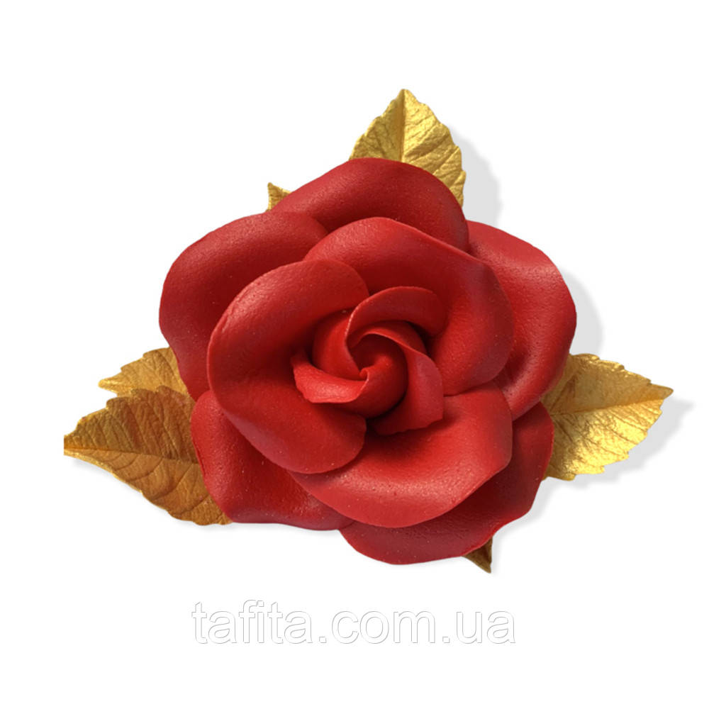 Троянда червона з золотим листям з мастики
