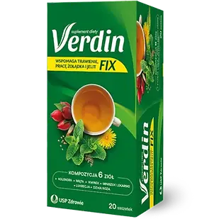 Verdin Fix чай для поліпшення травлення з солодкою, кмином, кульбабою, коріандром, м'ятою, шипшиною, 20 пак