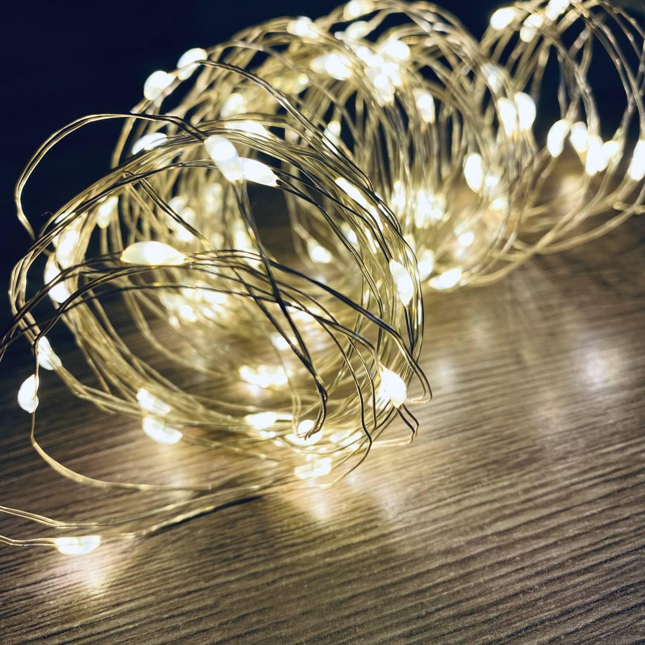 Світлодіодна гірлянда Капля Роси від USB 10 метрів 100LED тепла біла. Гірлянда від юсб та павербанку