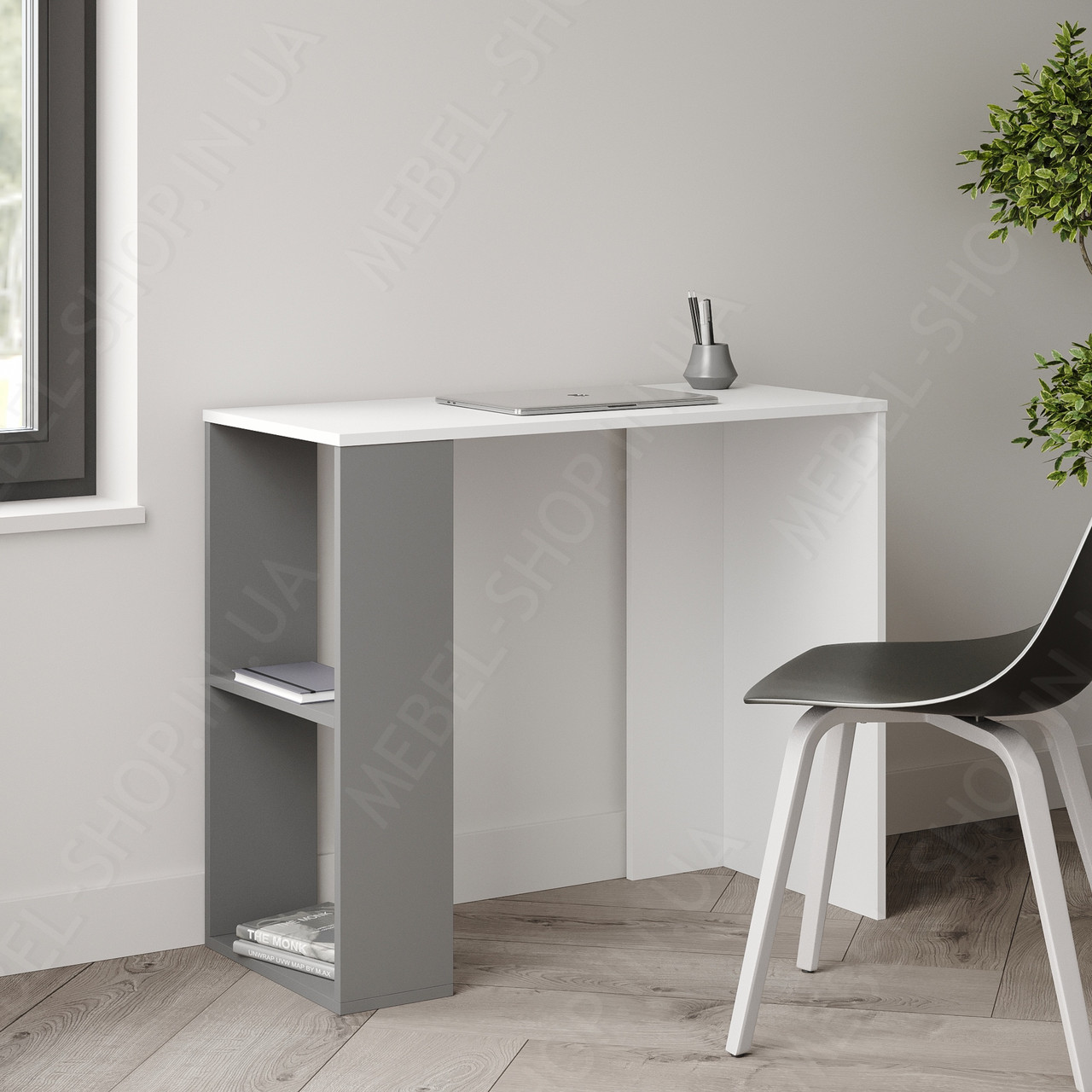 Письмовий стіл із вбудованими відкритими полицями з ДСП Комп’ютерний стіл 750 мм завширшки Стіл для роботи, фото 1