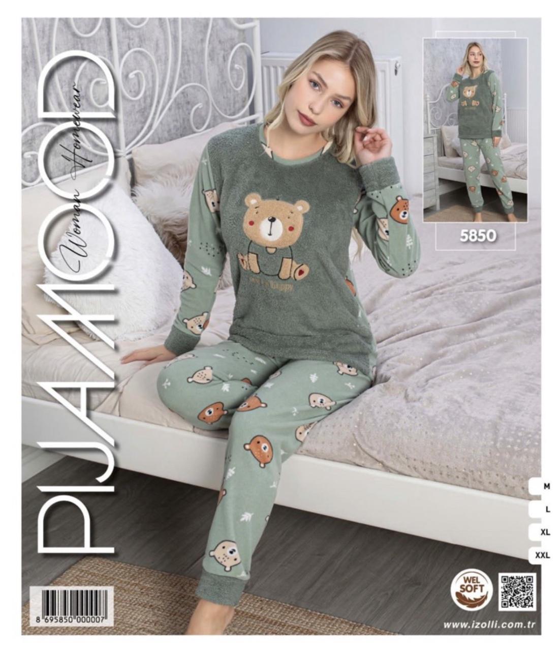 Піжама жіноча тепла з штанами махрова Pijamood Wellsoft Туреччина ведмедик