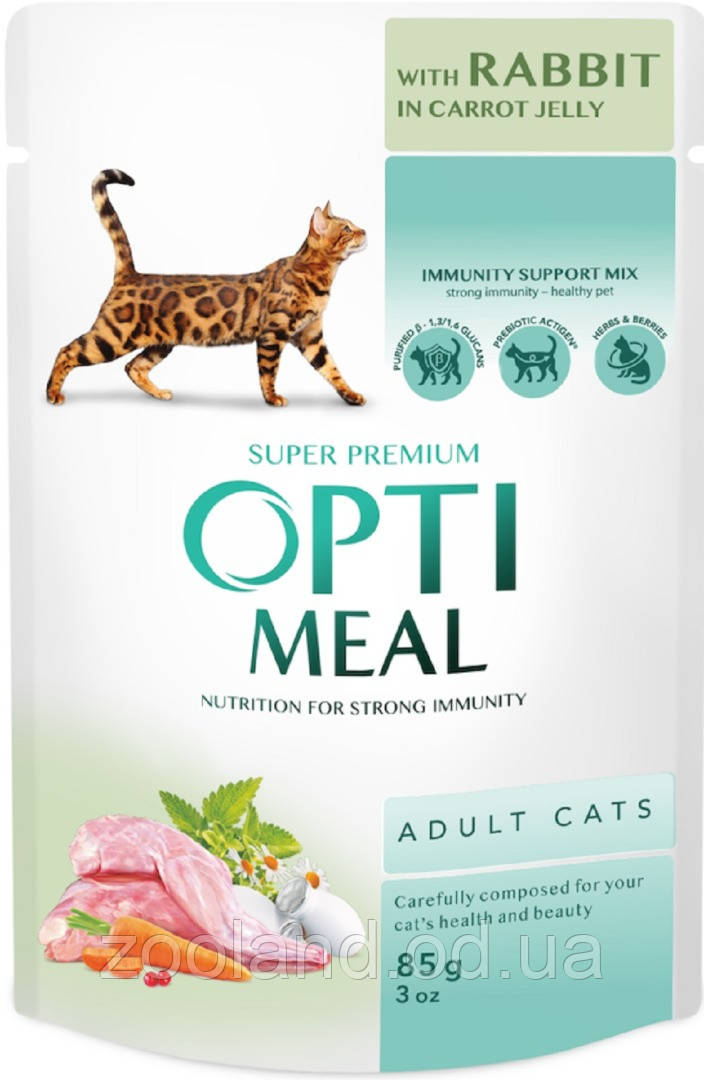 5840 Optimeal Adult Cat з кроликом у морквяному желе, 12 шт.