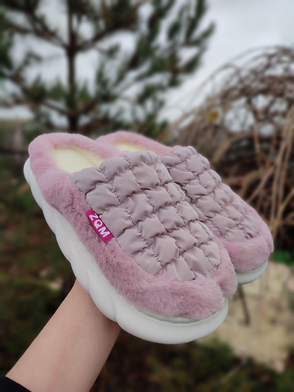 Капці СІРЕНОВІ теплі хутряні без задника зимові шльопанці PURPLE жіночі