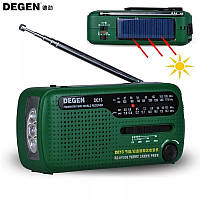Радиоприемник Degen DE13, FM, AM, SW, Солнечная батарея, фонарь, батарейки, аккумулятор, ручная динамо зарядка