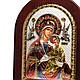 Страсна (Неустанної Допомоги) Ікона Божої Матері 20x25см в різнобарвній емалі аркової форми на дереві, фото 6