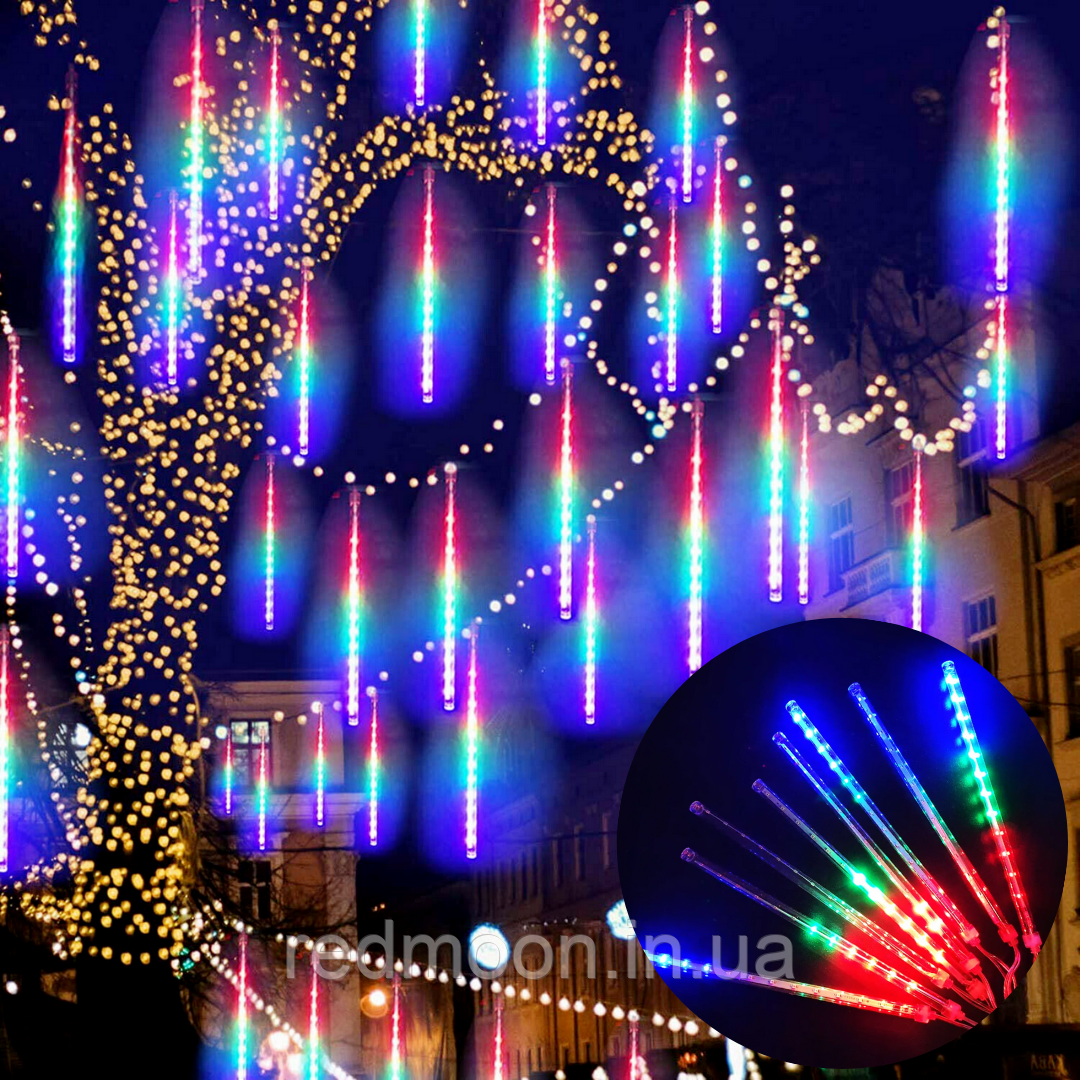 Гірлянда "Таючі бурульки" (3х0,5 м), 220В, 50LED, 8 бурульок, Мульти / Світлодіодна гірлянда Метеоритний дощ