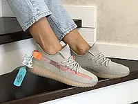 Женские кроссовки Adidas Адидас Yeezy Boost 350 v2, серые с оранжевым 36