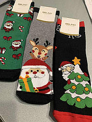 Шкарпетки жіночі підліткові махрові, бавовна, з Новорічною тематикою, на подарунок, розмір 36-41