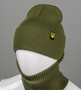 Подвійна резинка з закотом без підкладки + Баф Тризуб (С2218), Хакі